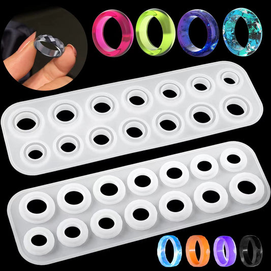 Resin Ring Molds Silicone, Silicone for Epoxy Resin, with Round and Rhombic Faces Making Rings, Earrings, Pendants, Crafts Christmas Gifts