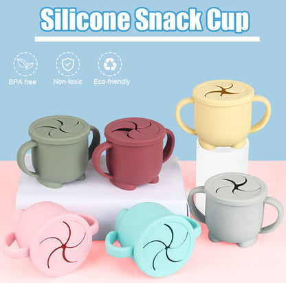 Custom Silicone Snack Cups, Kids Toddler Spill Proof Snack Storage Cup Catcher with Lid Handle