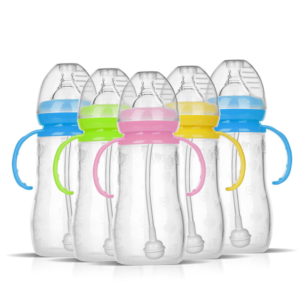 High Quality Baby Glass Feeding Bottle 240ml/8oz Wide Neck Borosilicate With Silicone Nipple Factory Manufacture