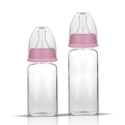 Высококачественная стеклянная бутылочка для кормления ребенка 240 мл/8 унций, боросиликатная с широким горлышком и силиконовой соской, заводское производство