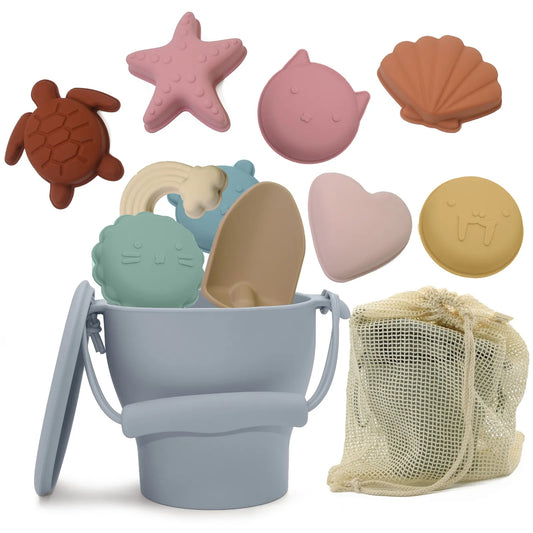 BPA FREE Portable Silicone Sand Bucket Toys Customized Silicone Beach Toys Silicone Bucket Pail and Spade sets