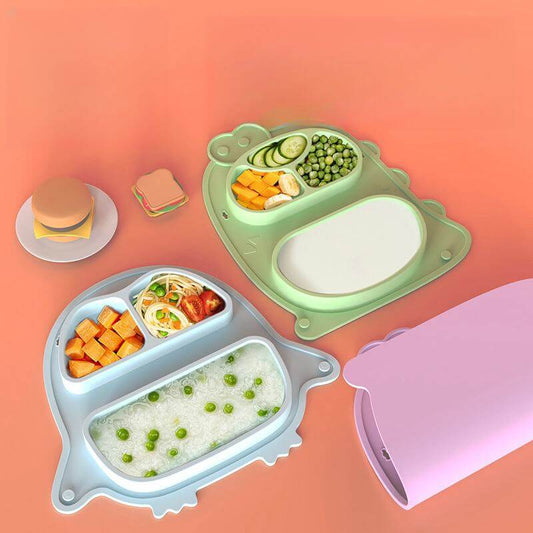 Baby silicone tableware best selling, baby foldable silicone split plate, supplementary food bowl for going out, portable and anti drop learning to eat tableware